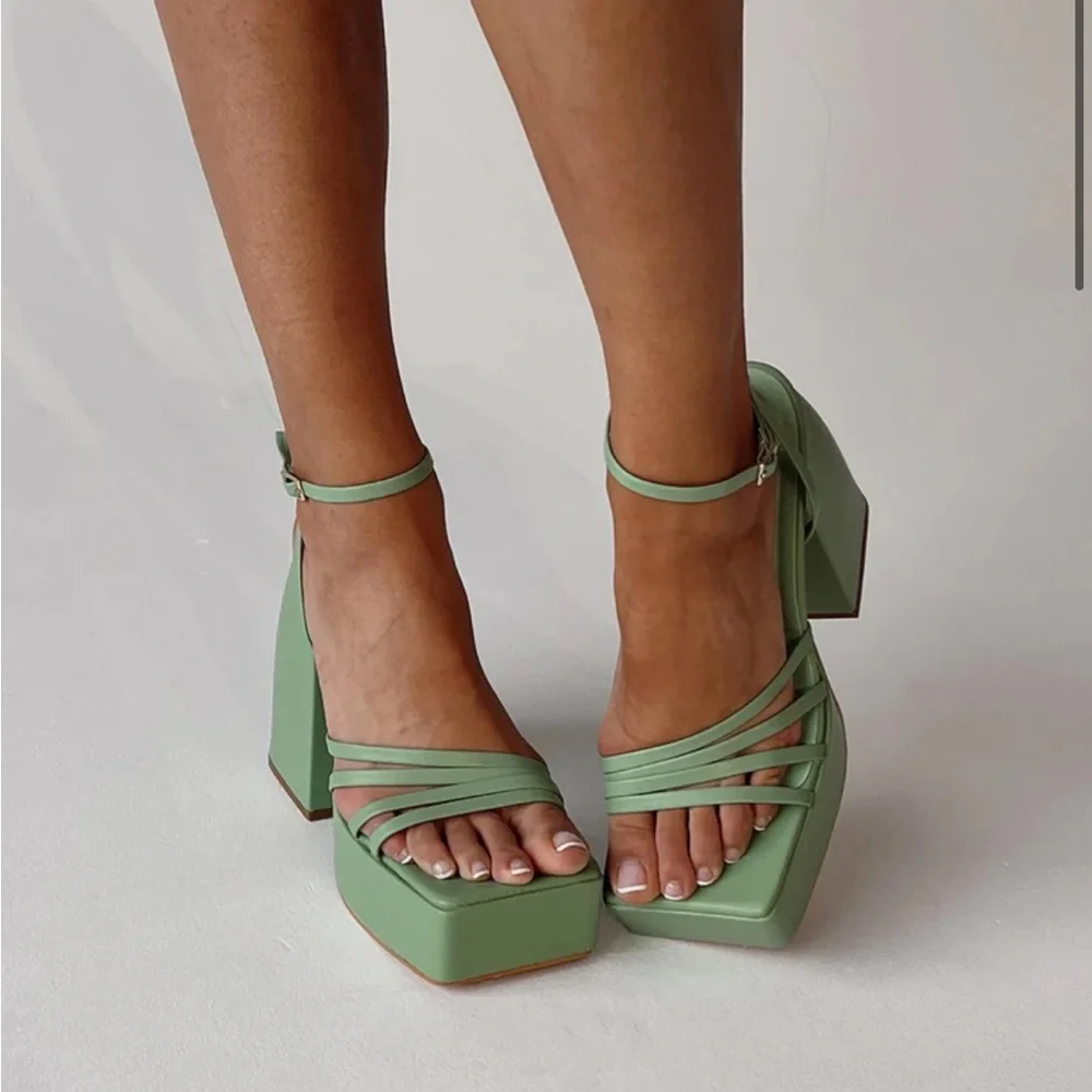 Princess Polly La Belle Platform Heels Green Sz 6 Strappy
